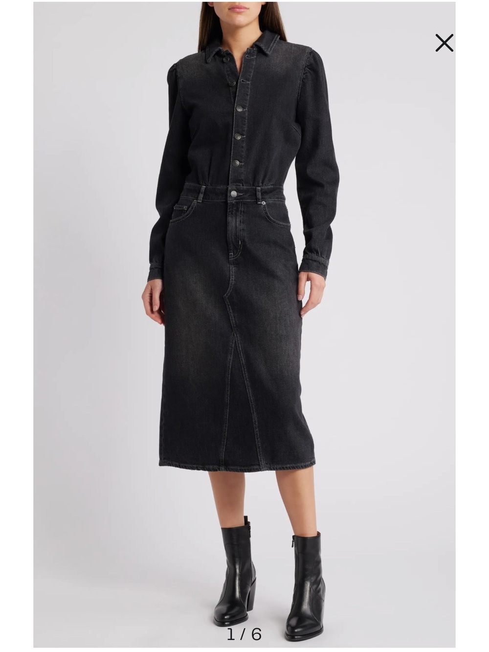 Rails Beverly Black Washed Denim Midi Shirt Dress, Sz S